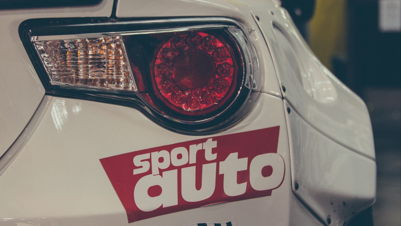 Wallpaper sports car, lights, sticker, inscription