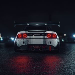 Preview wallpaper sportscar, car, white, rear view, night, lights