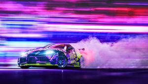 Preview wallpaper sportscar, drift, neon, smoke, speed
