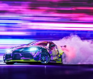 Preview wallpaper sportscar, drift, neon, smoke, speed