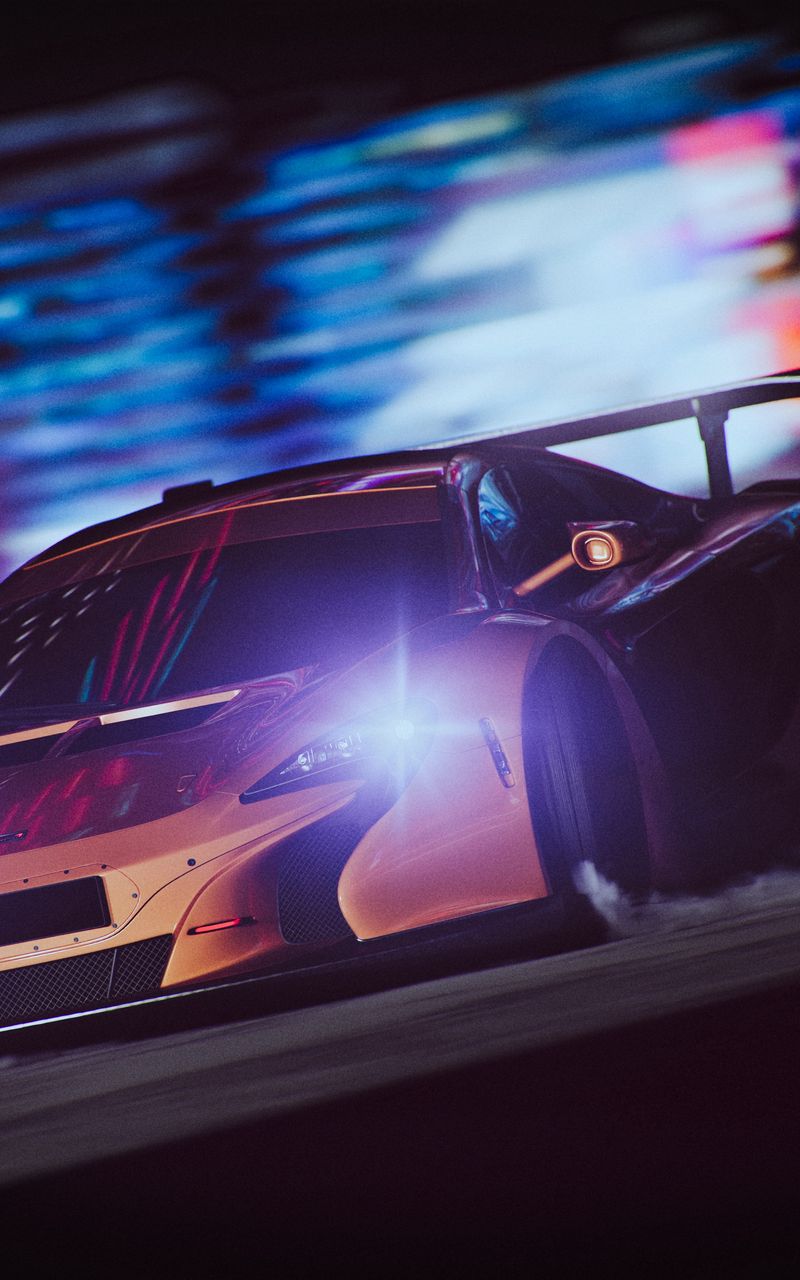 800x1280 Wallpaper sportscar, drift, speed, night, light, smoke
