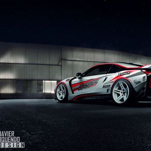 Preview wallpaper sportscar, white, side view, asphalt, night