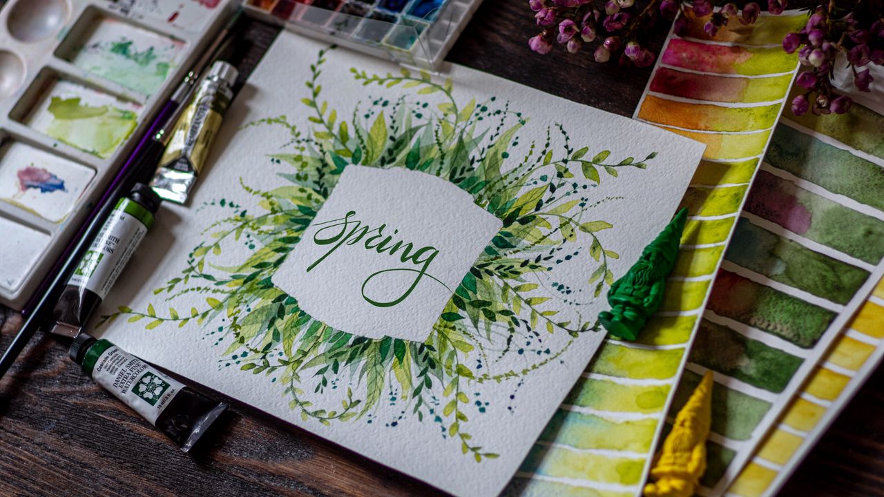 Wallpaper spring, word, lettering, paint, watercolor