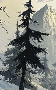 Preview wallpaper spruce, art, forest, winter, branches