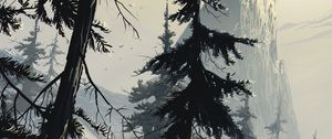 Preview wallpaper spruce, art, forest, winter, branches
