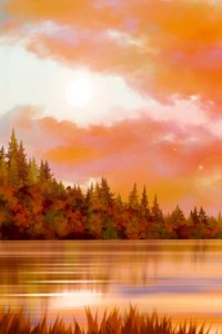 Preview wallpaper spruce, lake, forest, trees, art