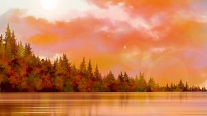 Preview wallpaper spruce, lake, forest, trees, art