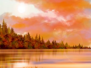 Preview wallpaper spruce, lake, forest, trees, art