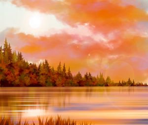 Preview wallpaper spruce, lake, forest, trees, art