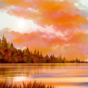 Preview wallpaper spruce, lake, forest, trees, art