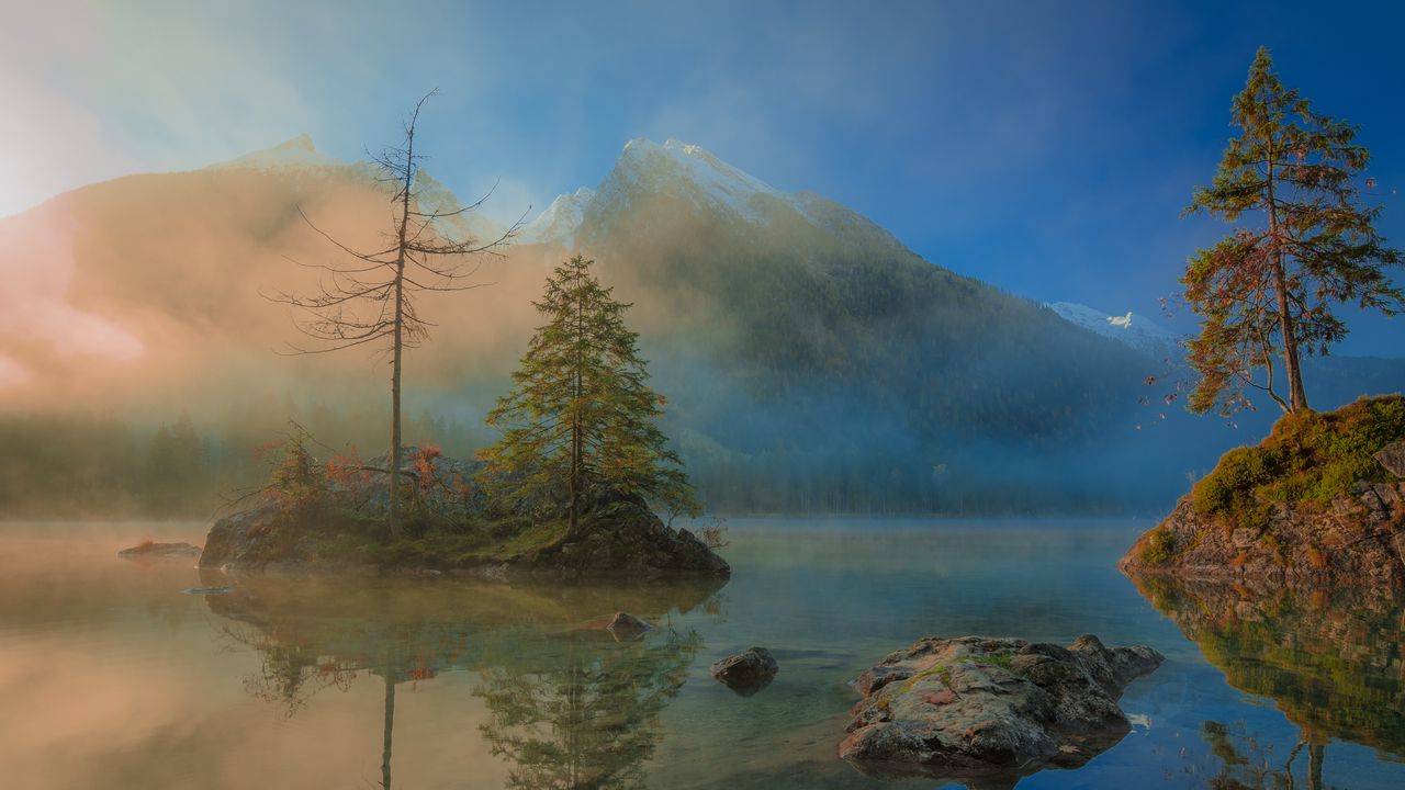 Wallpaper spruce, mountains, lake, tree, reflection