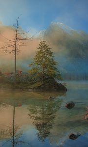 Preview wallpaper spruce, mountains, lake, tree, reflection