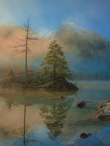 Preview wallpaper spruce, mountains, lake, tree, reflection