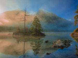 Preview wallpaper spruce, mountains, lake, tree, reflection