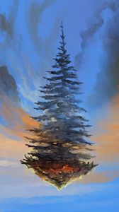 Preview wallpaper spruce, tree, sky, illusion, art