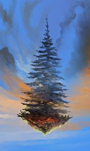 Preview wallpaper spruce, tree, sky, illusion, art