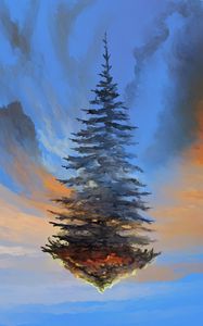 Preview wallpaper spruce, tree, sky, illusion, art