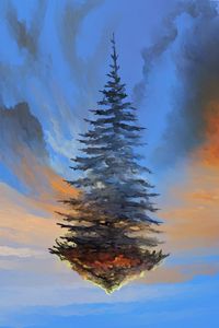 Preview wallpaper spruce, tree, sky, illusion, art