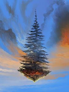 Preview wallpaper spruce, tree, sky, illusion, art