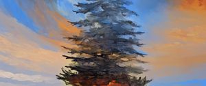 Preview wallpaper spruce, tree, sky, illusion, art