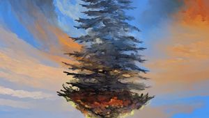 Preview wallpaper spruce, tree, sky, illusion, art