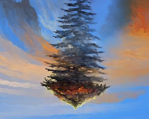 Preview wallpaper spruce, tree, sky, illusion, art