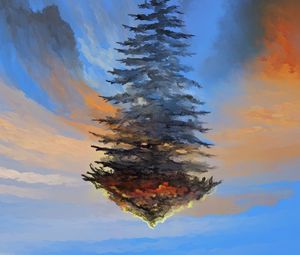 Preview wallpaper spruce, tree, sky, illusion, art