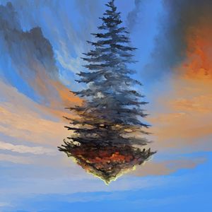 Preview wallpaper spruce, tree, sky, illusion, art