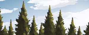 Preview wallpaper spruce, trees, forest, lake, art