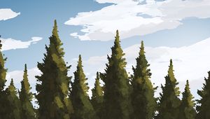 Preview wallpaper spruce, trees, forest, lake, art