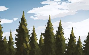 Preview wallpaper spruce, trees, forest, lake, art