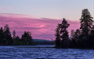 Preview wallpaper spruce, trees, lake, sky, water