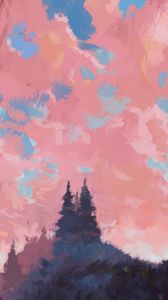 Preview wallpaper spruce, trees, paint, canvas, pink