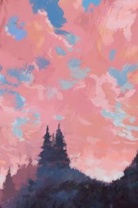 Preview wallpaper spruce, trees, paint, canvas, pink