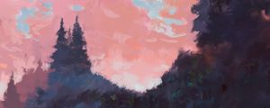 Preview wallpaper spruce, trees, paint, canvas, pink