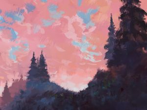 Preview wallpaper spruce, trees, paint, canvas, pink