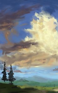 Preview wallpaper spruce, trees, paint, canvas, art