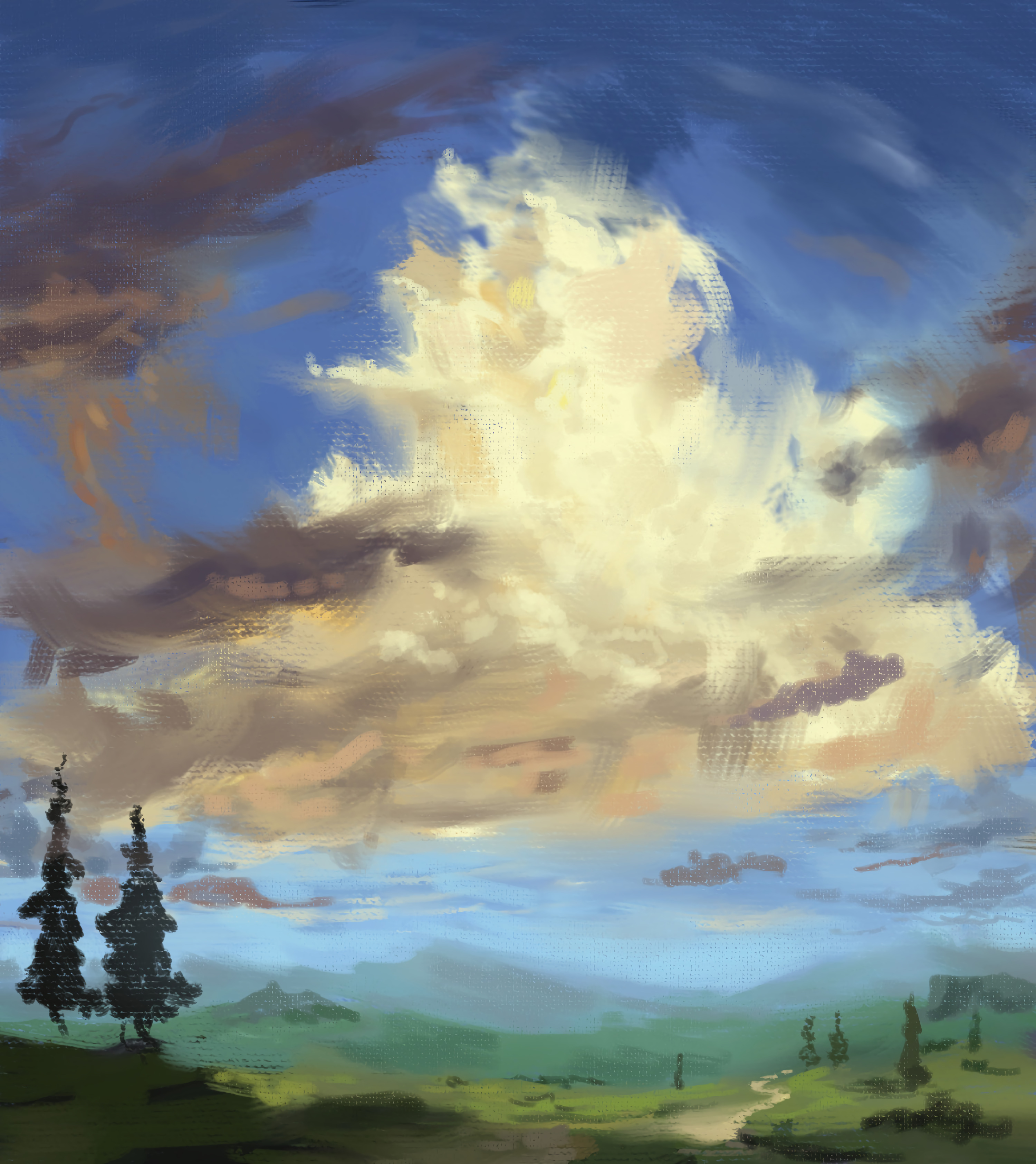 Download wallpaper 3000x3372 spruce, trees, paint, canvas, art hd