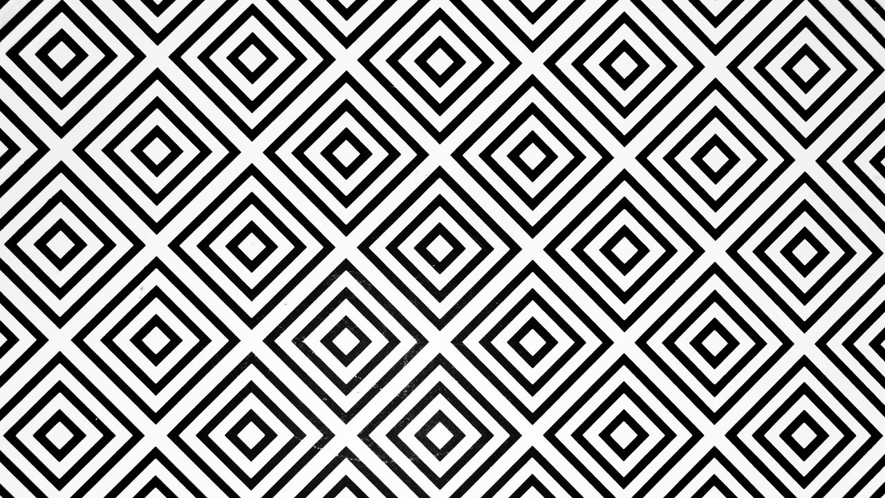 Wallpaper squares, rhombuses, bw, minimalism, pattern
