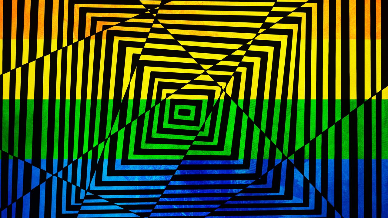 Wallpaper squares, stripes, shapes, illusion, broken, colorful, abstraction