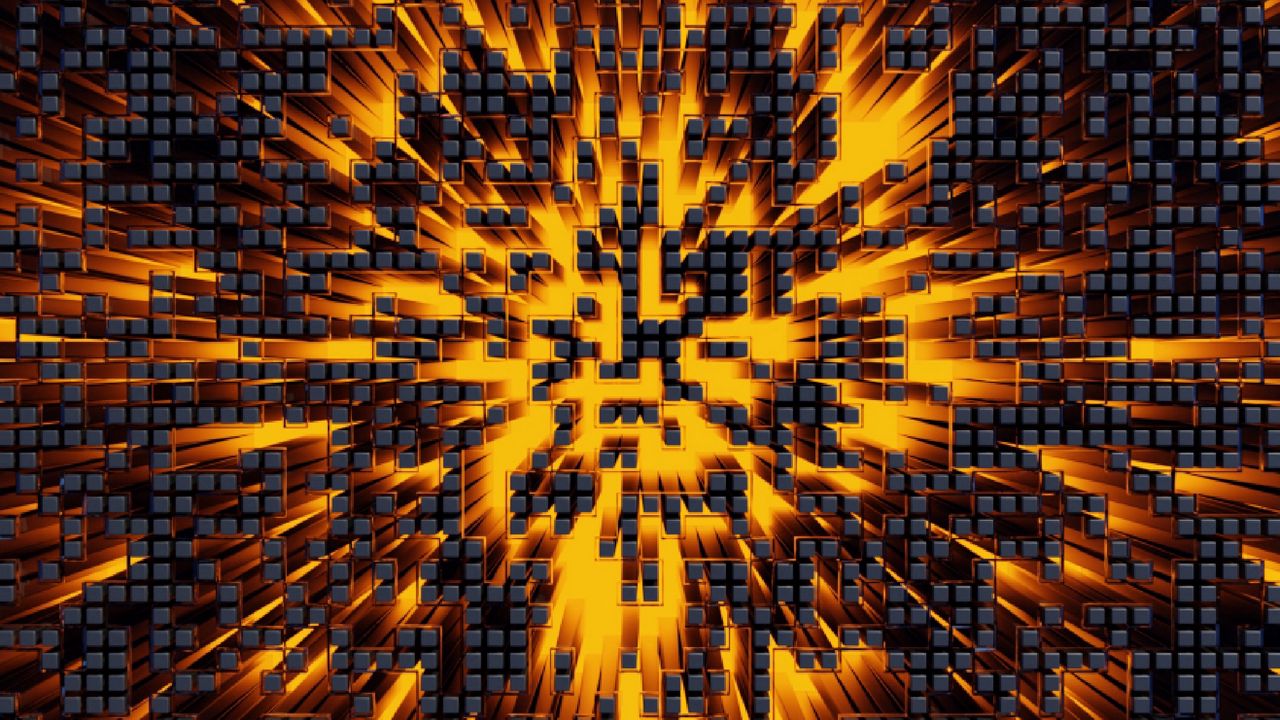 Wallpaper squares, structure, glow, yellow, abstraction, 3d