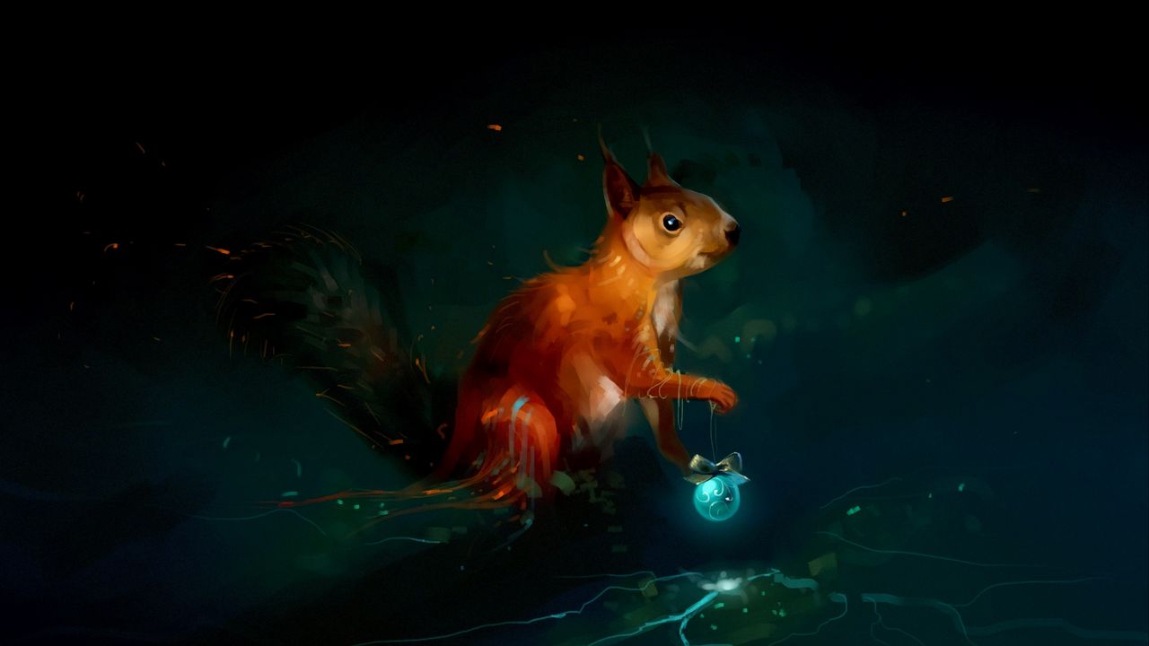 Wallpaper squirrel, art, christmas toy, dark