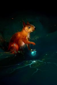 Preview wallpaper squirrel, art, christmas toy, dark