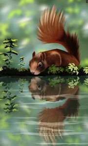 Preview wallpaper squirrel, beast, reflection, art