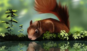 Preview wallpaper squirrel, beast, reflection, art
