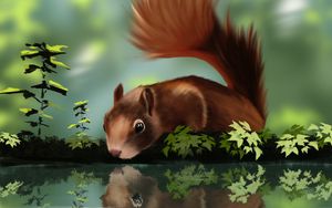Preview wallpaper squirrel, beast, reflection, art