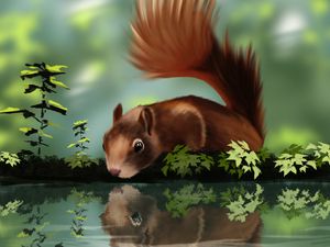 Preview wallpaper squirrel, beast, reflection, art