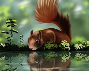 Preview wallpaper squirrel, beast, reflection, art