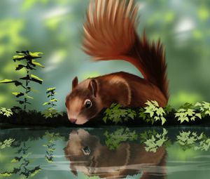 Preview wallpaper squirrel, beast, reflection, art