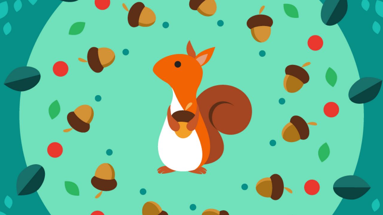 Wallpaper squirrel, nuts, acorn, art